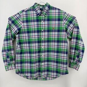 Ralph Lauren Button Down Mens XL Pony Logo Cotton Green Plaid Shirt